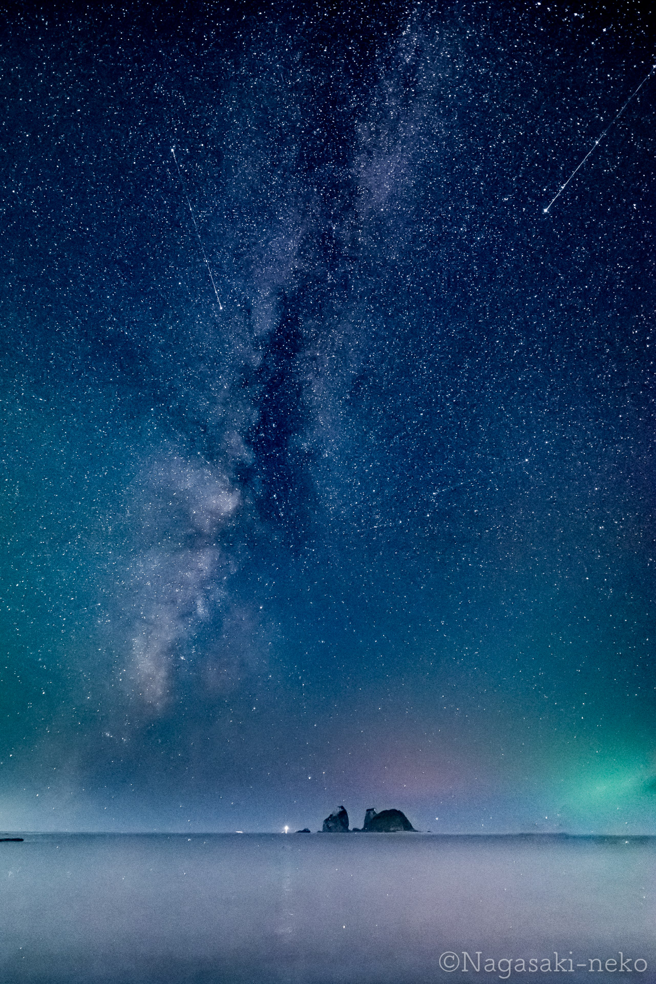 Kagura Island, Milky Way and Perseus meteor shower